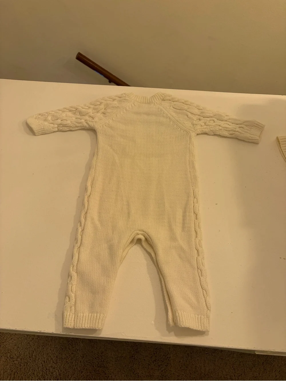 Hope & Henry Baby 100% Organic Cotton Cable Knit Romper Ivory 3-6M
